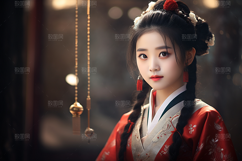 春节汉服女孩中国风过年CG