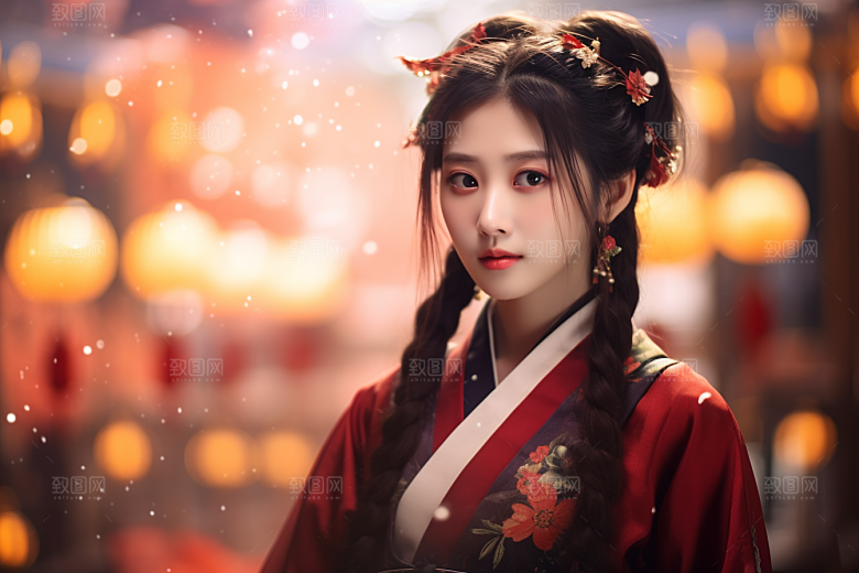 春节汉服女孩喜庆中国风CG