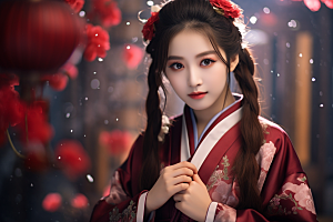 春节汉服女孩中国风喜庆CG
