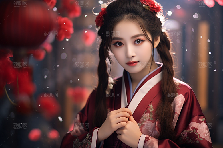 春节汉服女孩中国风喜庆CG