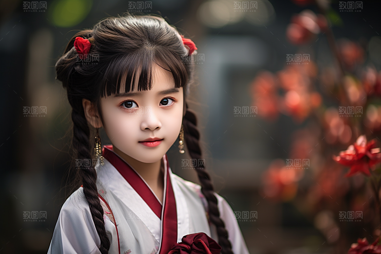春节汉服女孩红色过年CG