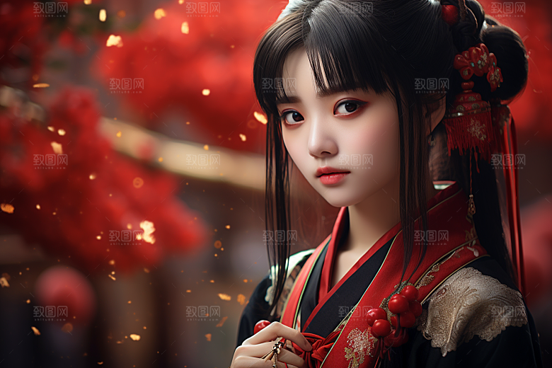 春节汉服女孩中国风高清CG