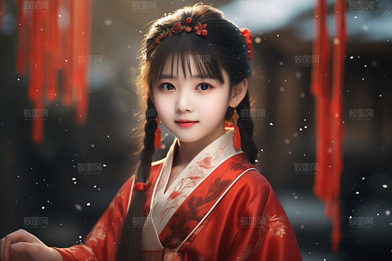 春节汉服女孩过年高清CG