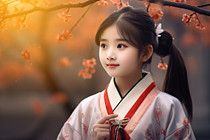 春节汉服女孩红色高清CG