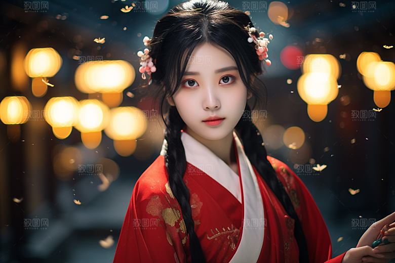 春节汉服女孩中国风过年CG