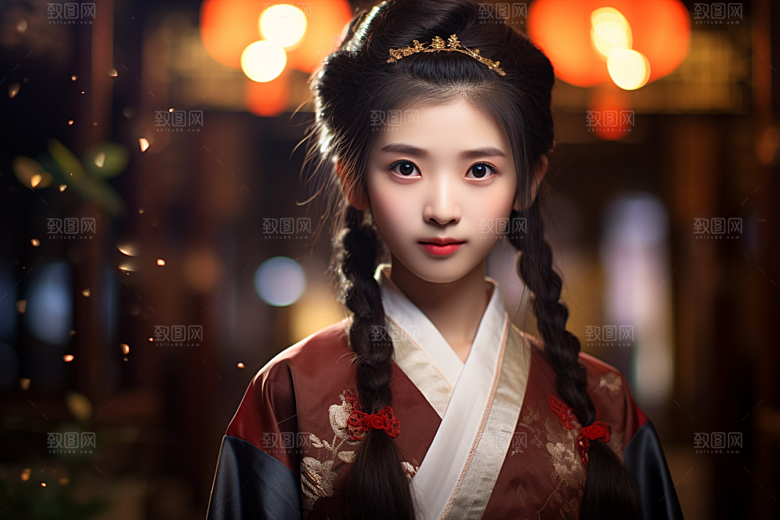 春节汉服女孩红色喜庆CG