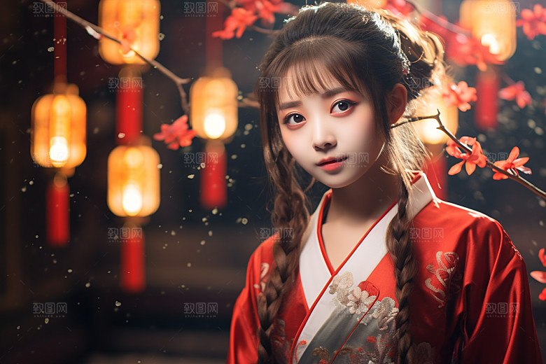 春节汉服女孩喜庆新春CG