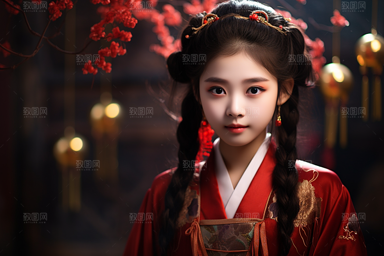 春节汉服女孩新春传统文化CG