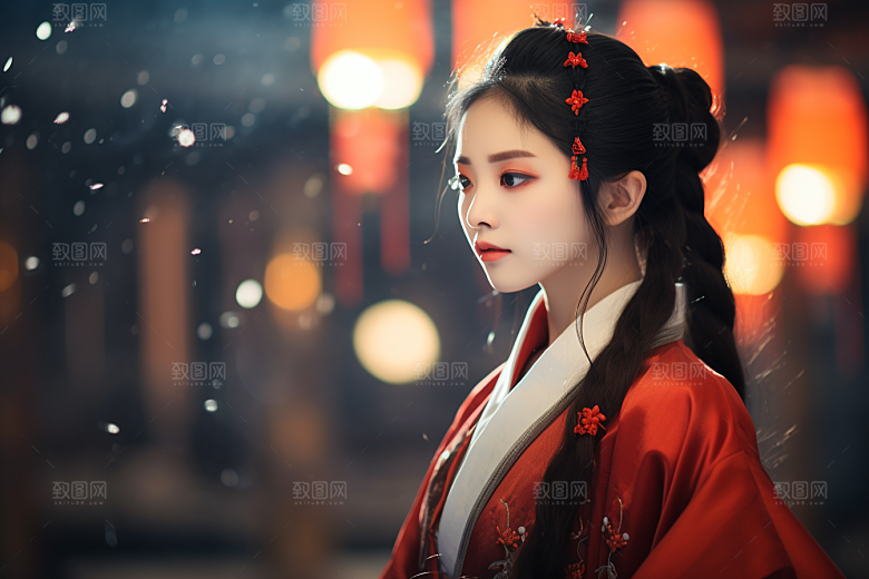 春节汉服女孩传统文化过年CG