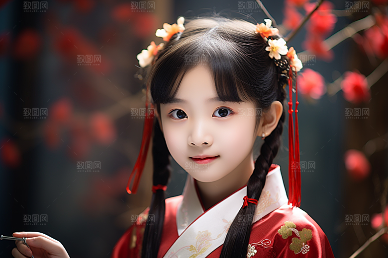 春节汉服女孩红色喜庆CG