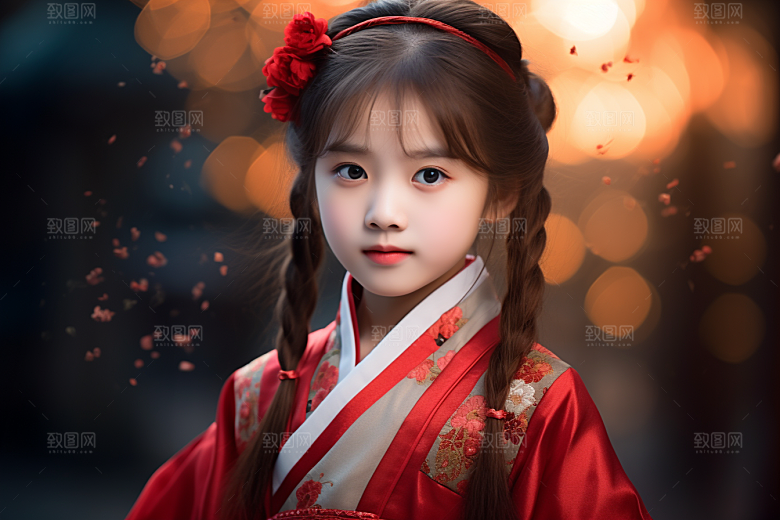 春节汉服女孩红色过年CG