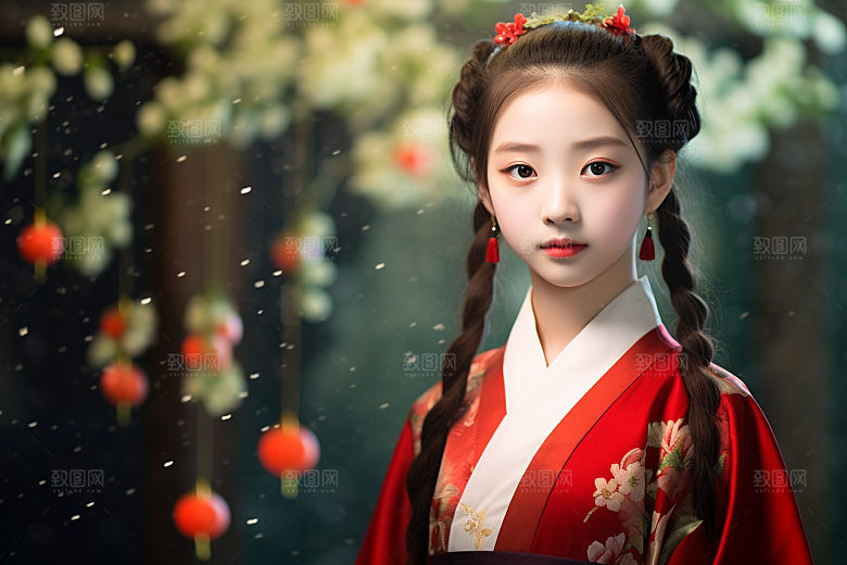 春节汉服女孩喜庆过年CG
