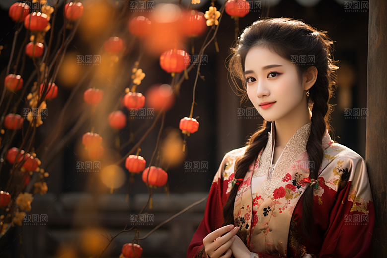 春节汉服女孩传统文化喜庆CG
