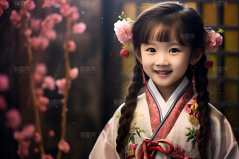 春节汉服女孩喜庆过年CG