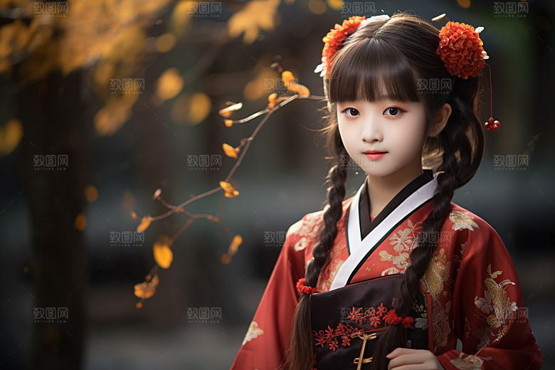春节汉服女孩红色春日CG