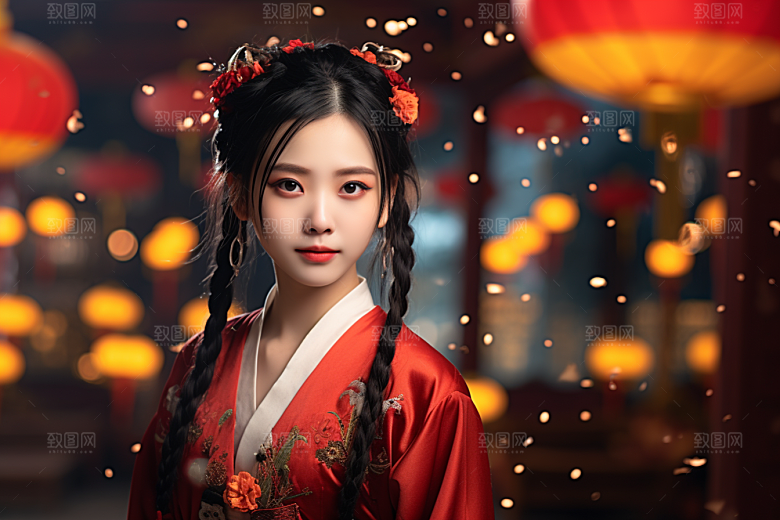 春节汉服女孩新春过年CG