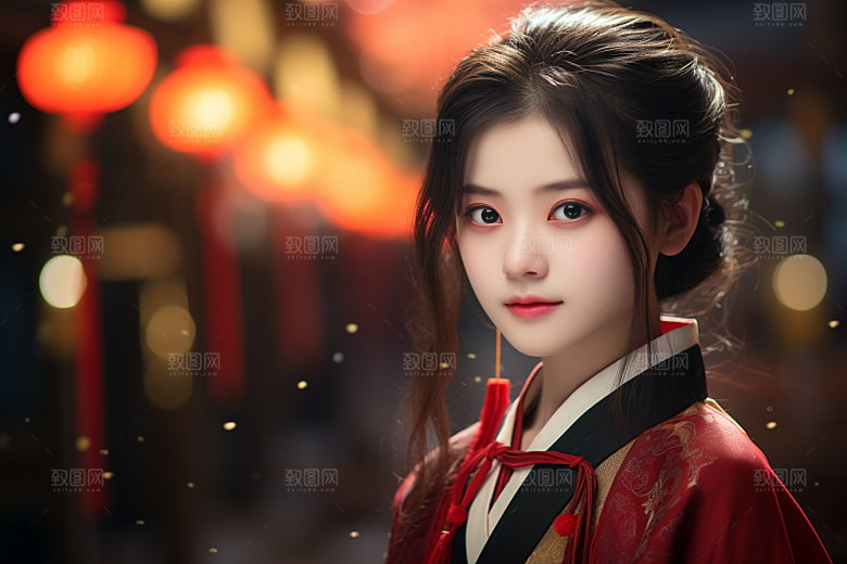春节汉服女孩中国风红色CG