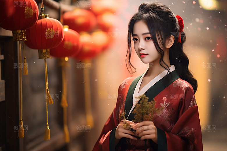 春节汉服女孩新春过年CG