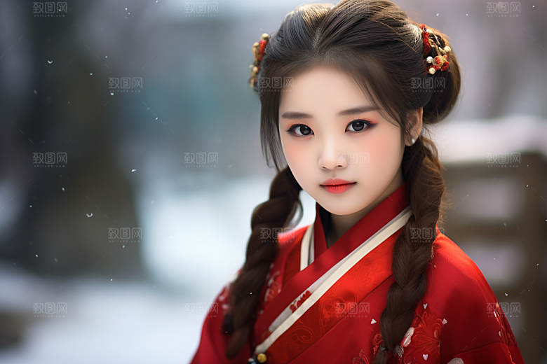 春节汉服女孩过年春日CG