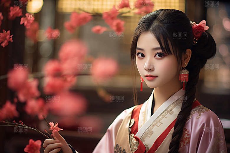 春节汉服女孩过年喜庆CG