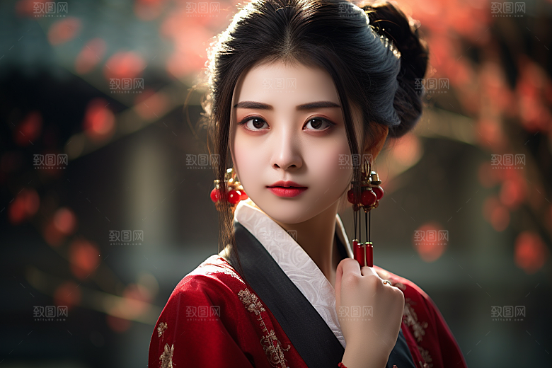 春节汉服女孩喜庆红色CG