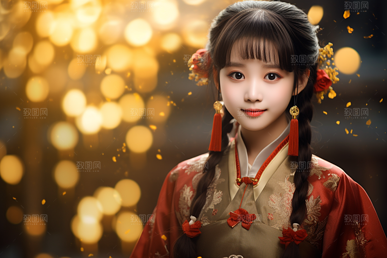 春节汉服女孩红色新春CG