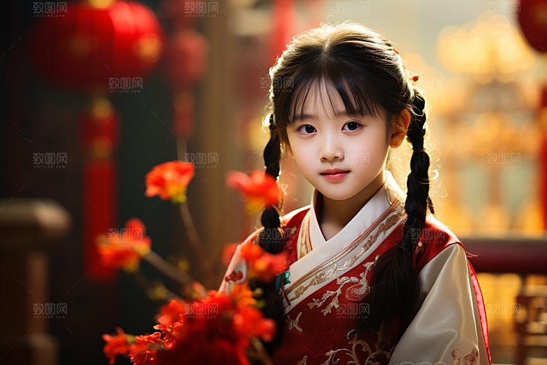 春节汉服女孩新春红色CG