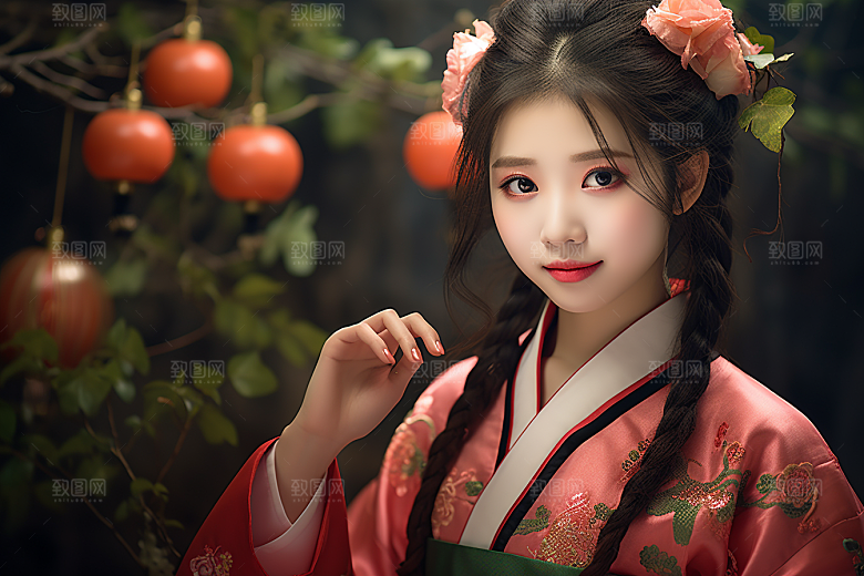 春节汉服女孩喜庆过年CG