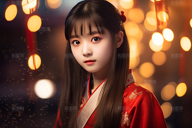 春节汉服女孩红色喜庆CG