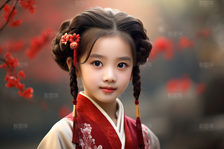 春节汉服女孩红色中国风CG