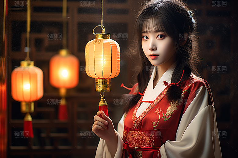 春节汉服女孩新春过年CG