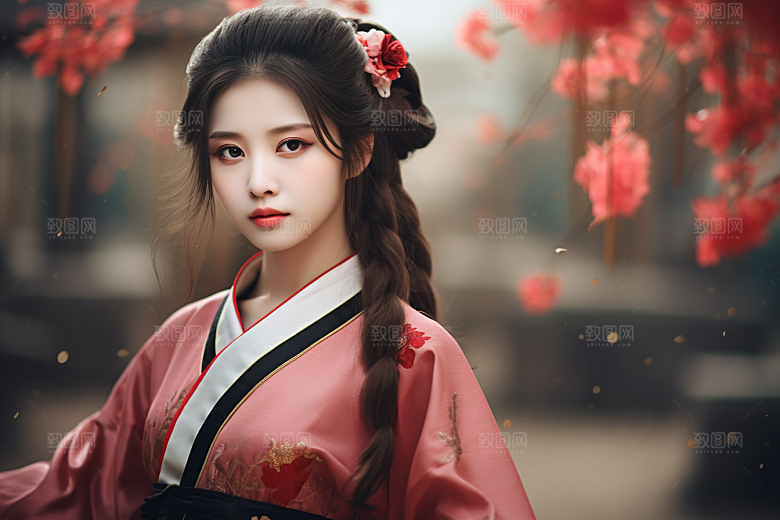 春节汉服女孩过年红色CG