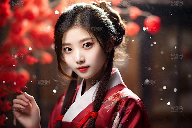 春节汉服女孩新春喜庆CG