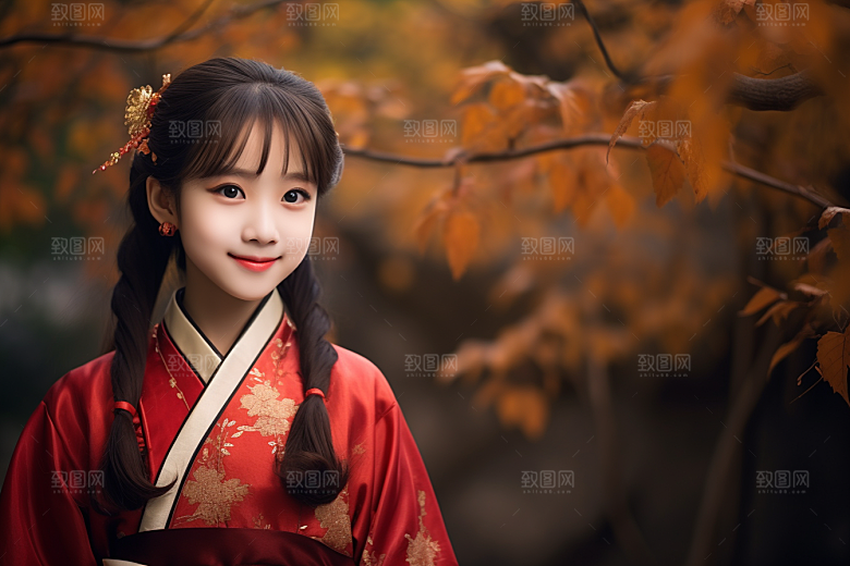 春节汉服女孩红色高清CG