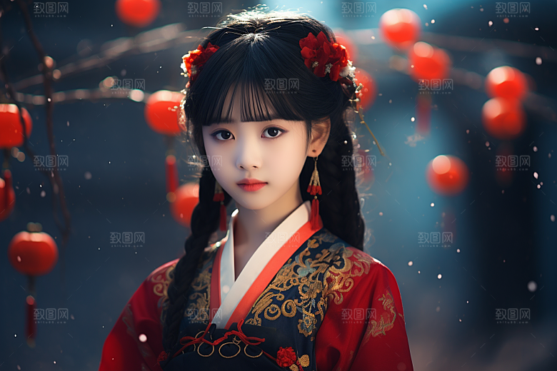 春节汉服女孩过年新春CG