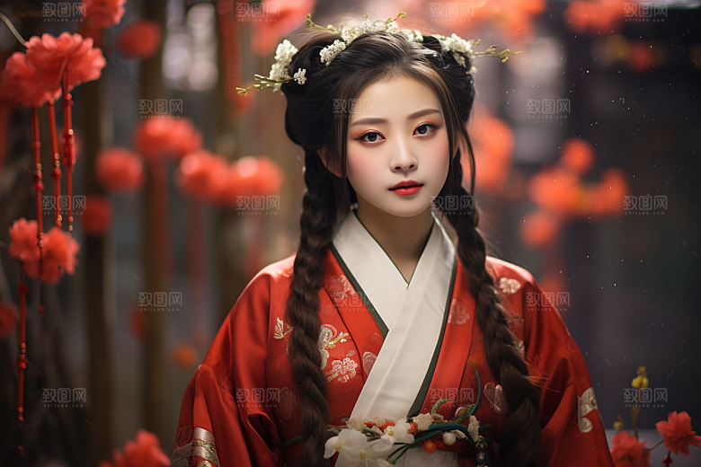 春节汉服女孩春日传统文化CG