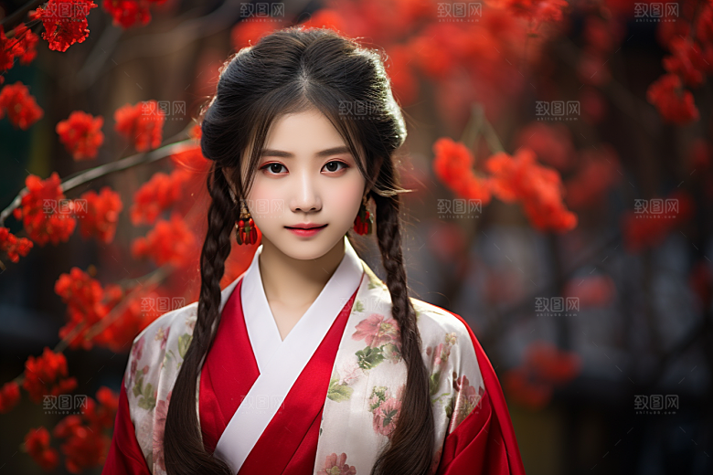 春节汉服女孩喜庆传统文化CG