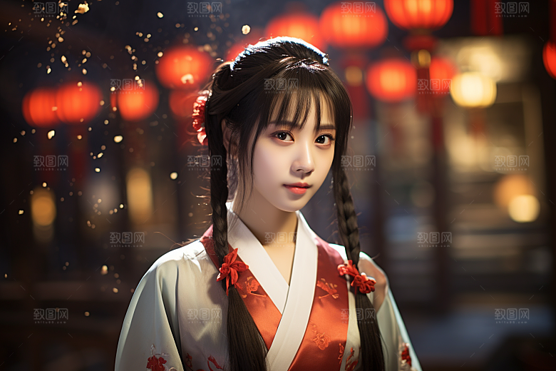 春节汉服女孩高清过年CG