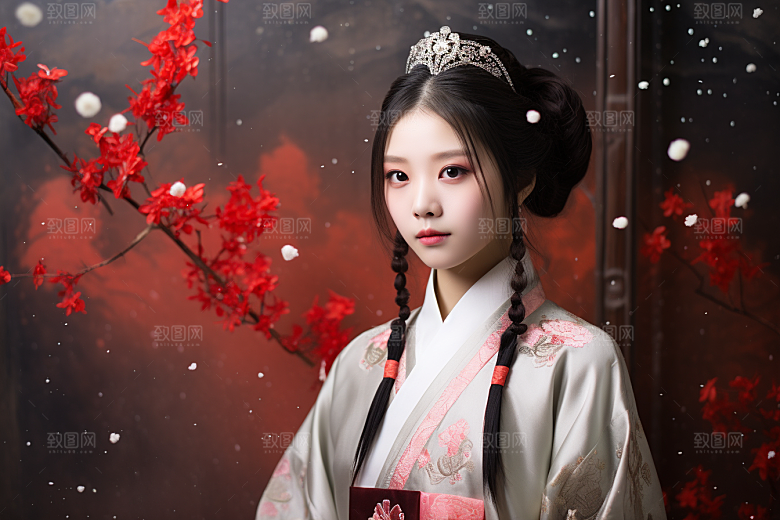 春节汉服女孩过年传统文化CG