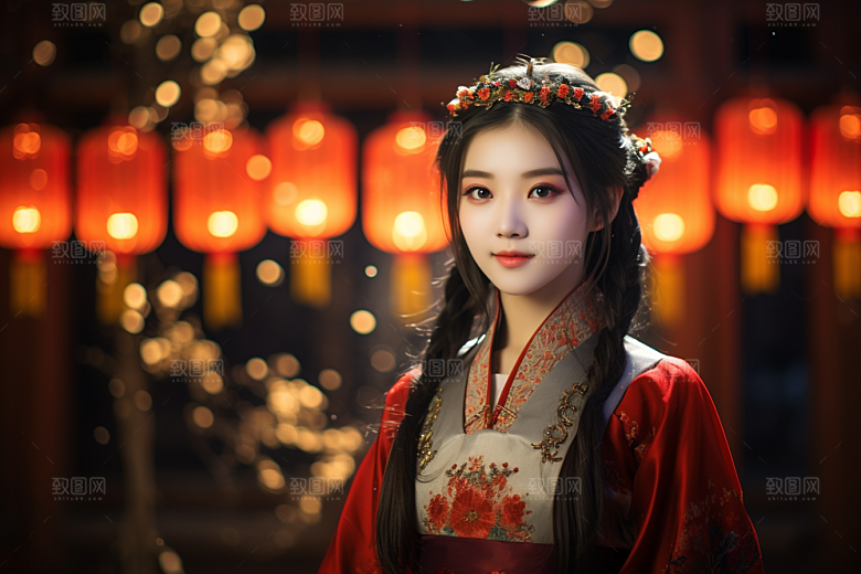 春节汉服女孩中国风新春CG