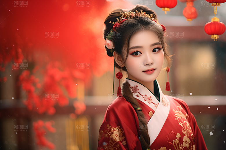 春节汉服女孩中国风传统文化CG