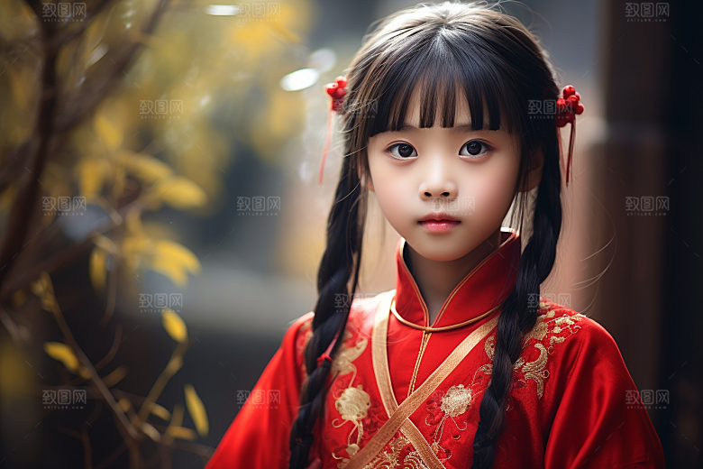 春节汉服女孩红色中国风CG