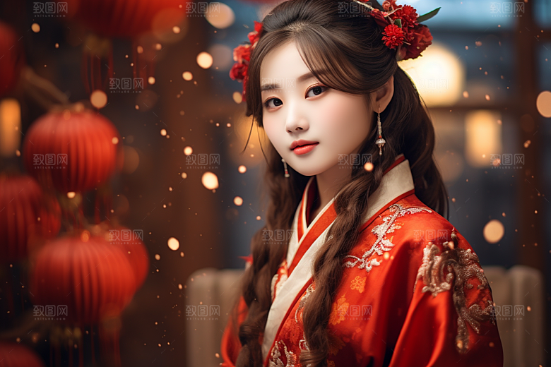 春节汉服女孩春日传统文化CG
