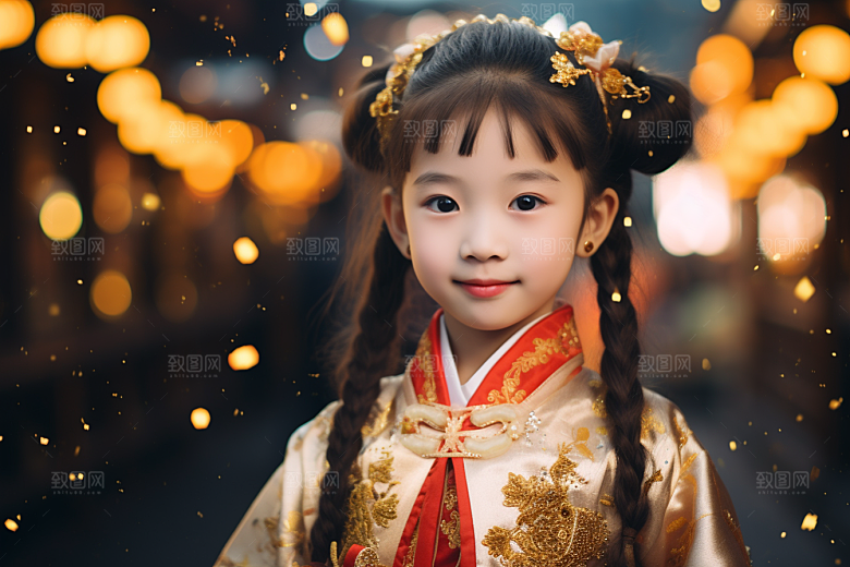 春节汉服女孩过年红色CG