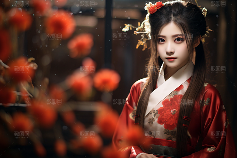 春节汉服女孩中国风喜庆CG