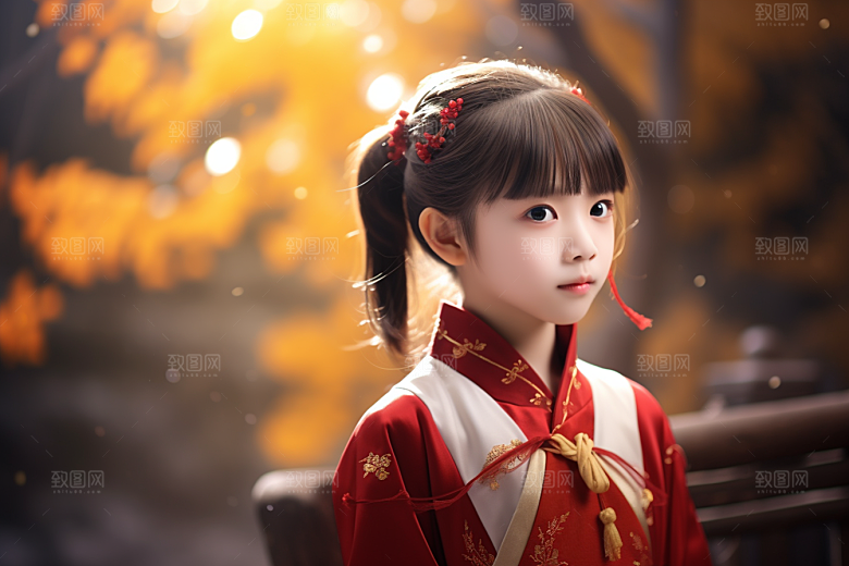 春节汉服女孩红色春日CG