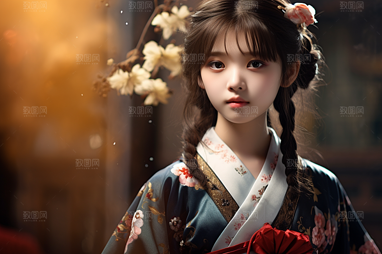 春节汉服女孩红色高清CG