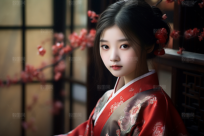 春节汉服女孩红色高清CG