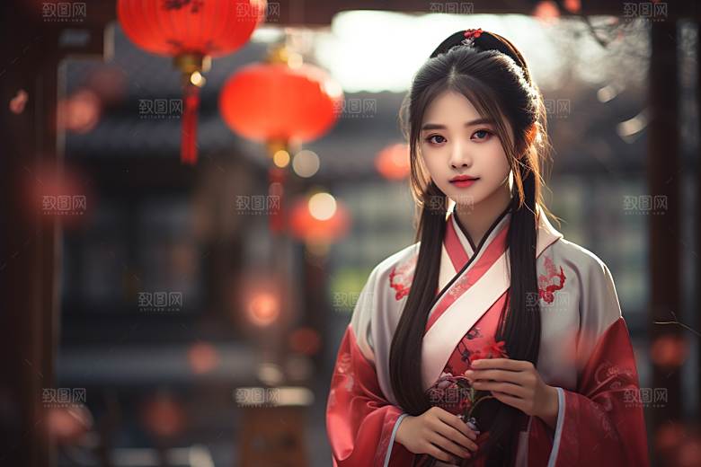 春节汉服女孩过年喜庆CG