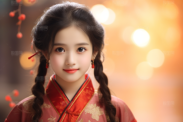 春节汉服女孩高清红色CG